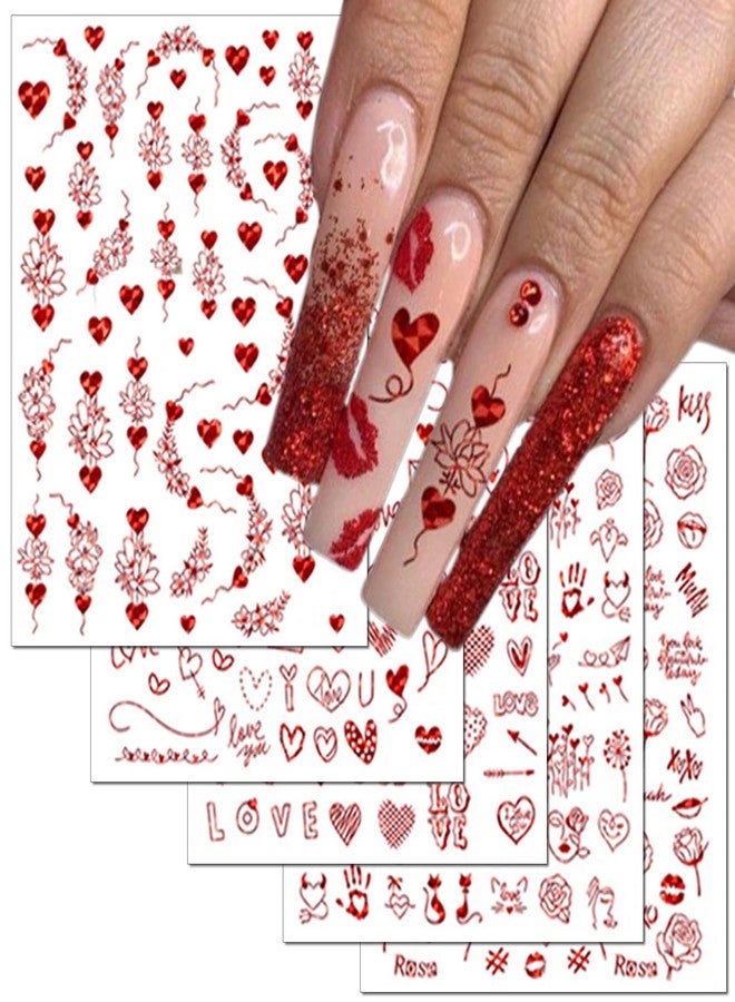 TailaiMei Valentine's Day Metallic Nail Art Stickers, Abstract Minimalist Self-Adhesive Kiss Love Hug Glittering Design for Women Manicure DIY or Nail Salon(934pcs, 12 Sheets) - Image 1